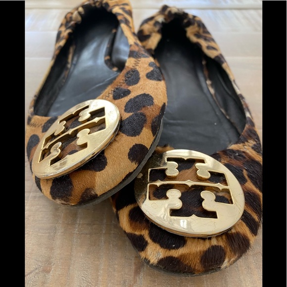 Tory Burch calf hair Animal Print leopard ballet flats gold accent - Picture 9 of 11